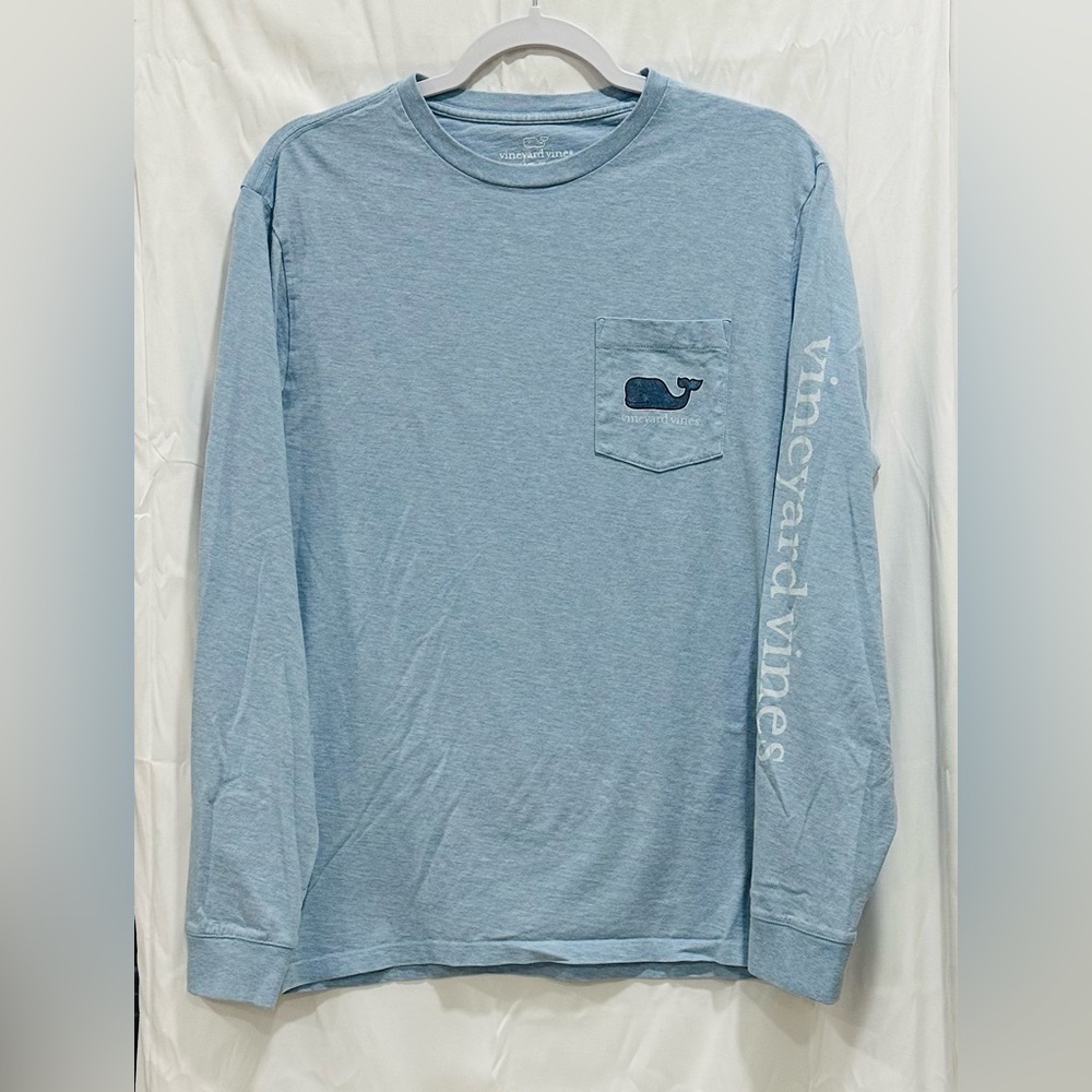 Vineyard Vines Men's Snowflake Whale Fill Pocket Blue Long‎ Sleeve  Size S